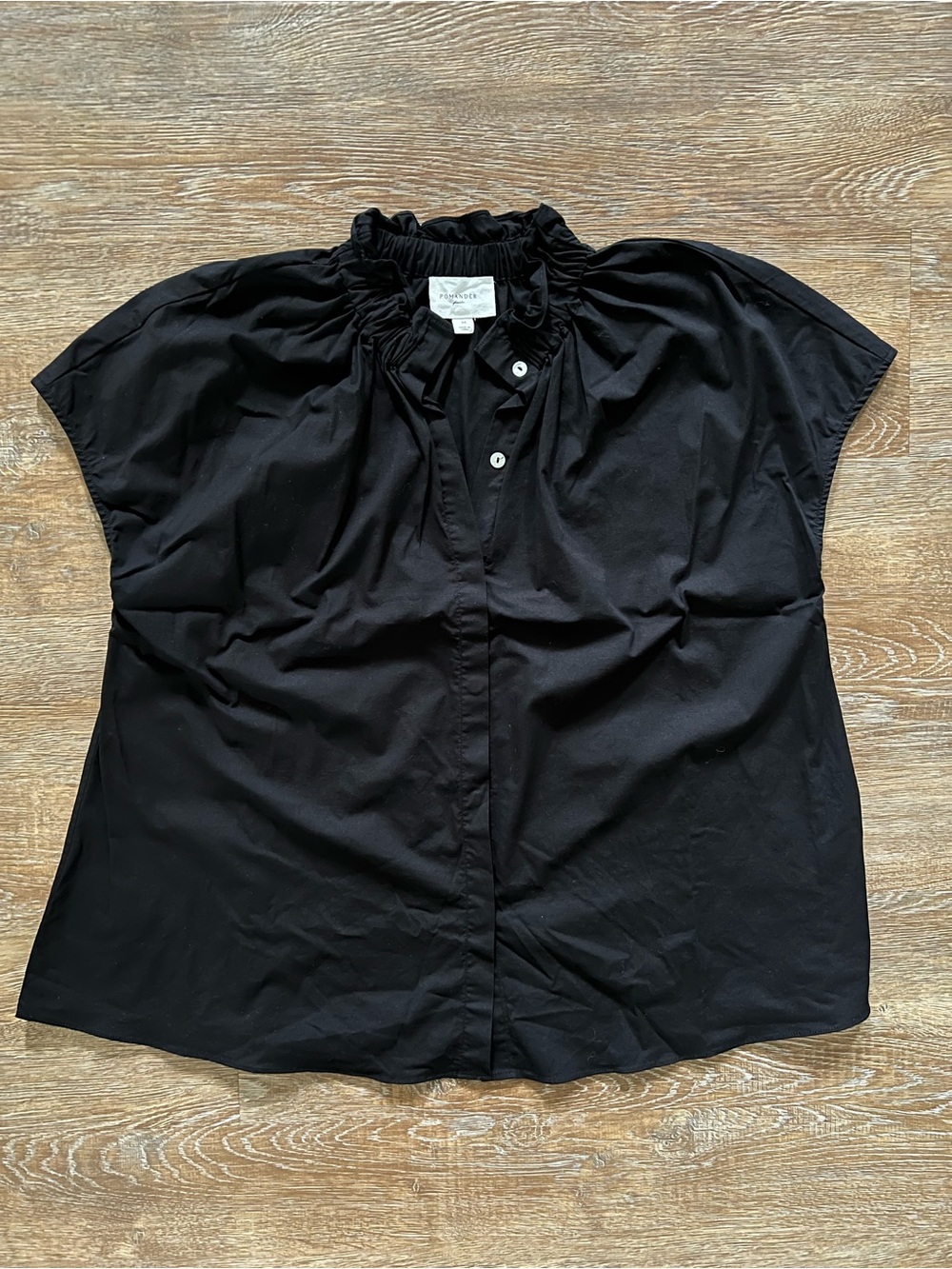 Pomander Place Black Ruffle Neck | Flutter Sleeve Blouse | Women’s Medium